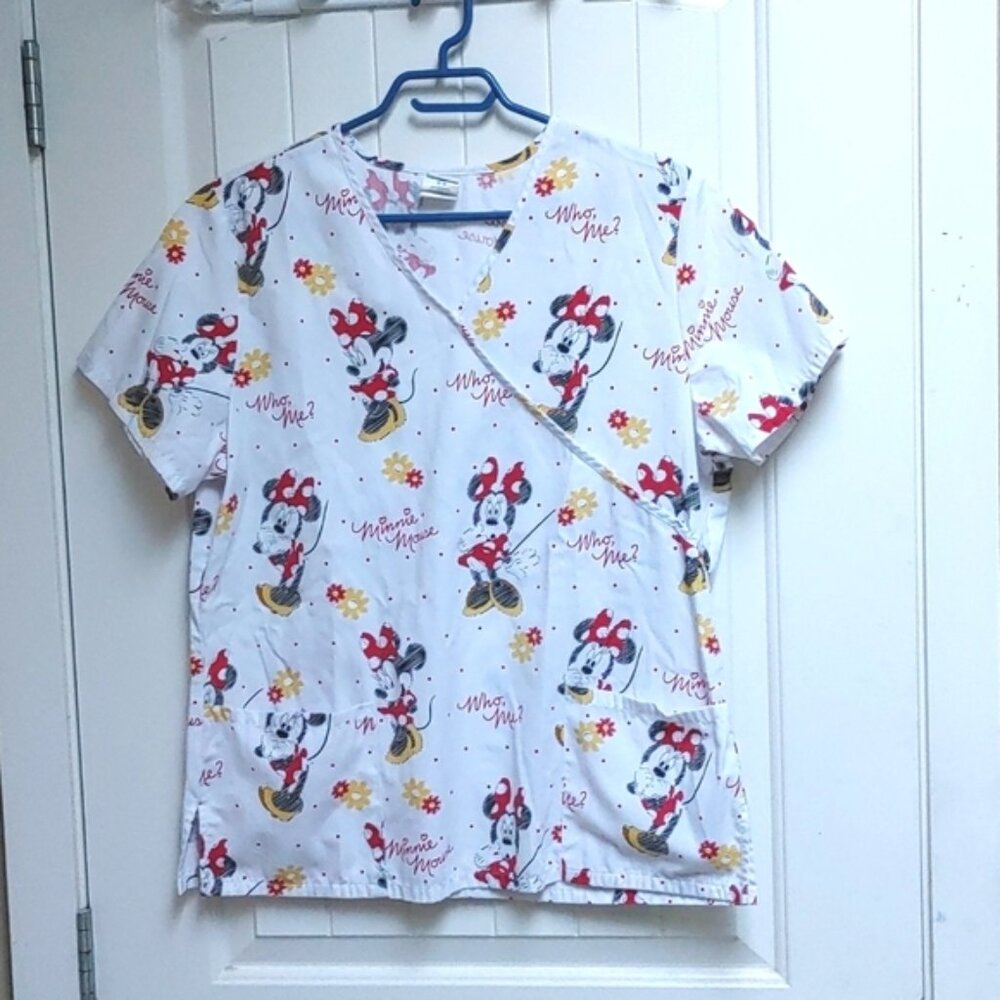 DISNEY Minnie Mouse nurse scrubs top white red yellow gray short sleeve …